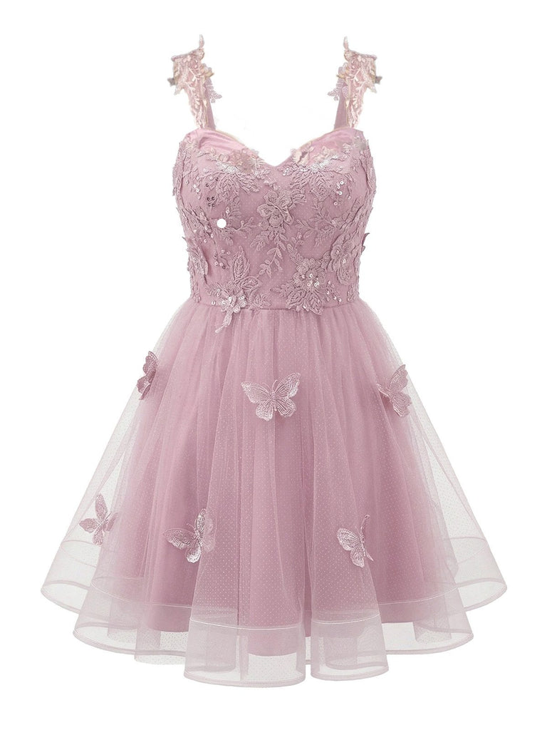 [Vorverkauf] Rosa 1960er Schmetterling Tüll Glitzer Heimkehr Kleid