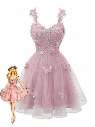 Rosa 1960er Schmetterling Tüll Glitzer Heimkehr Kleid