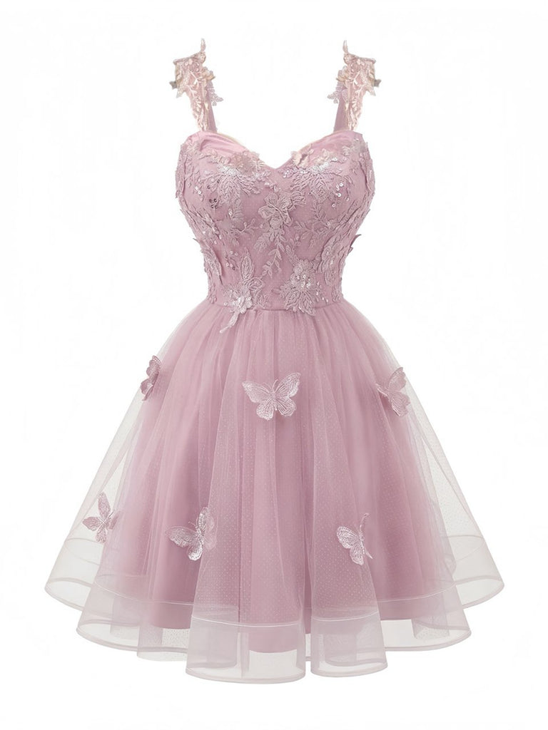 Rosa 1960er Schmetterling Tüll Glitzer Heimkehr Kleid