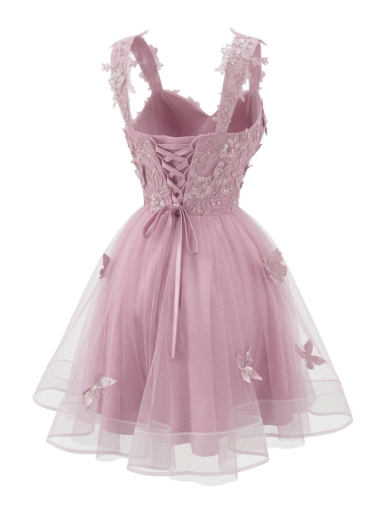 Rosa 1960er Schmetterling Tüll Glitzer Heimkehr Kleid