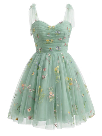 [Vorverkauf] Grün 1960er Blumen Bestickt Netz Tutu Kleid