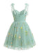 Grün 1960er Blumen Bestickt Netz Tutu Kleid