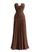 Trägerloses 70er Maxikleid mit tiefem V-Ausschnitt, Raffung und hohem Schlitz