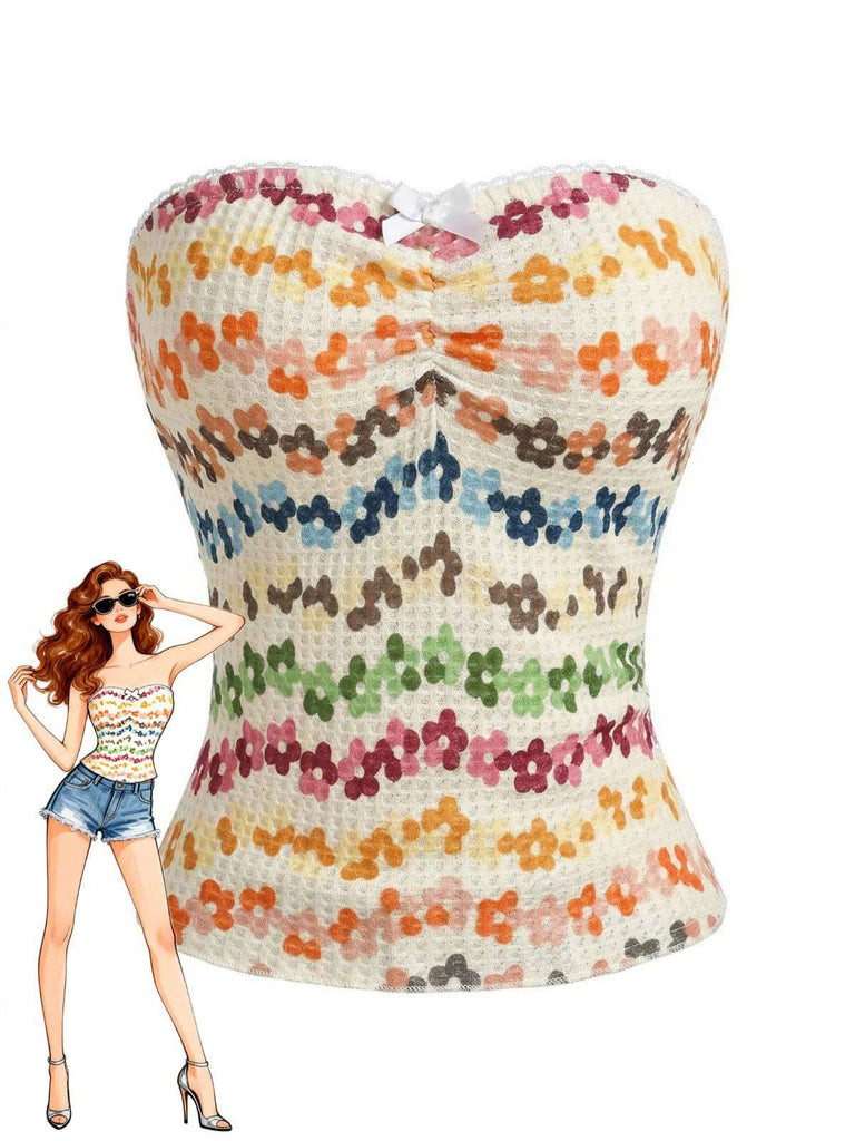 Farbverlauf 00er Bandeau-Top mit Blumen und Schleife