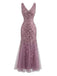 1930er Stickerei V-Ausschnitt Ärmellos Netz Slim Kleid