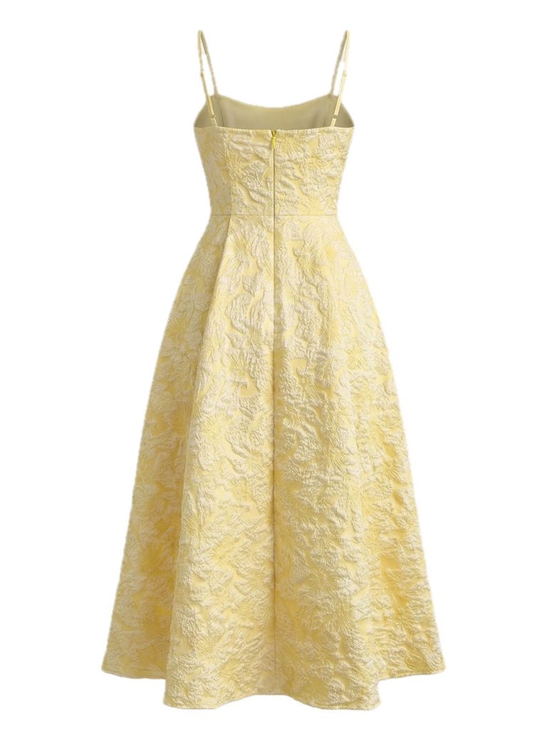 Gelbes ärmelloses Midikleid im Stil der 1950er Jahre, Größe 3