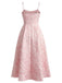 Blau 1950er Blumen Jacquard Strukturiert Spaghetti Träger Midi Kleid
