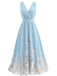 1940er Blumen V-Ausschnitt Ärmellos Midi Kleid