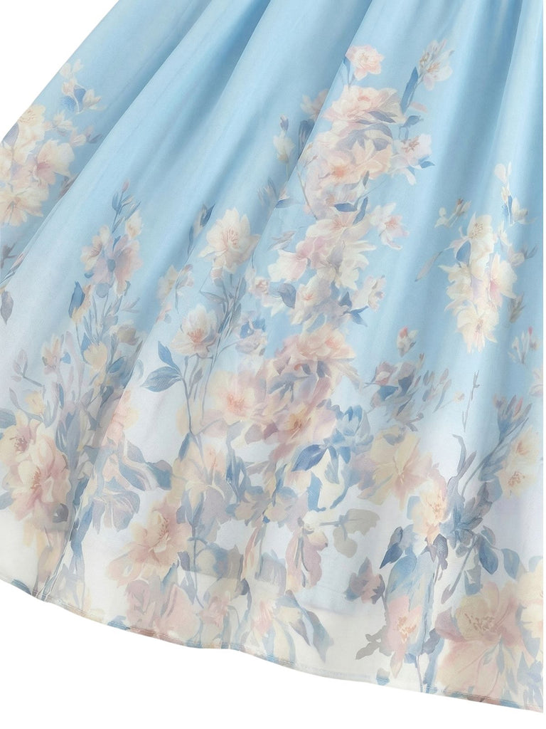 1940er Blumen V-Ausschnitt Ärmellos Midi Kleid