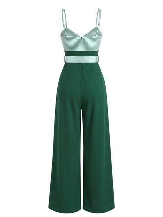 Hellgrüner 1930er Overall mit weitem Bein und Streifenschleife vorne