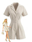 Beige 50er Romper mit Reverskragen und Taschen