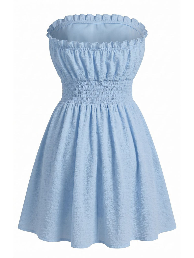 Blaues 40er Trägerloses Minikleid