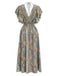 Mehrfarbiges 70er Smockkleid mit Rüschen und Böhmen