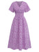 Lila 40er Midikleid mit Ditsy-Blumen und Figurbetont