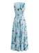 Blaues 30er Maxikleid mit V-Ausschnitt und Blumen
