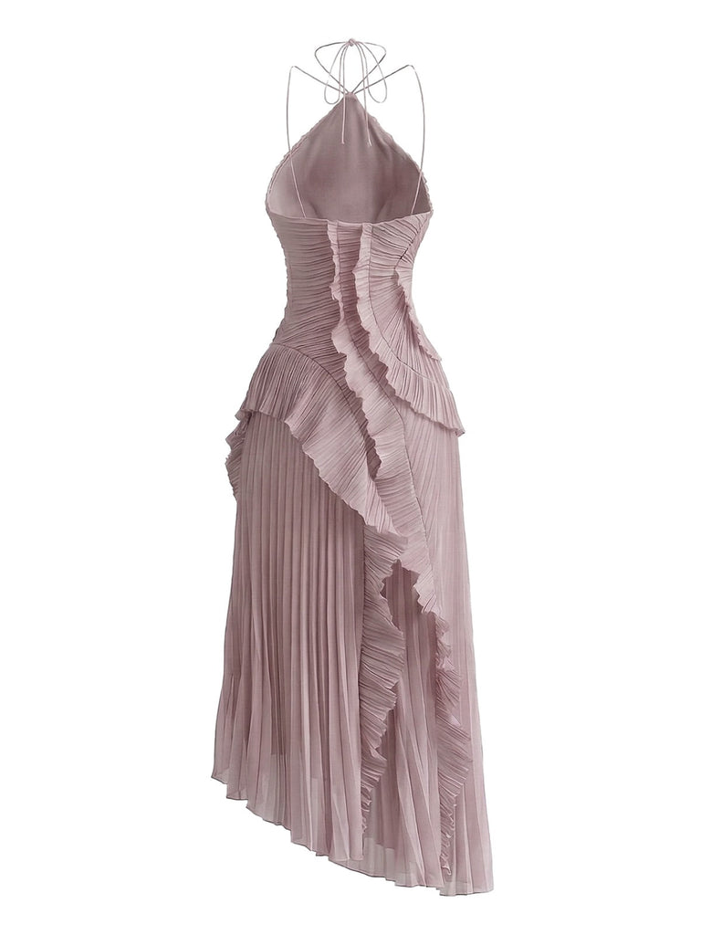 1930er Neckholder Rüschen Plissiertes Maxikleid mit Schlitz