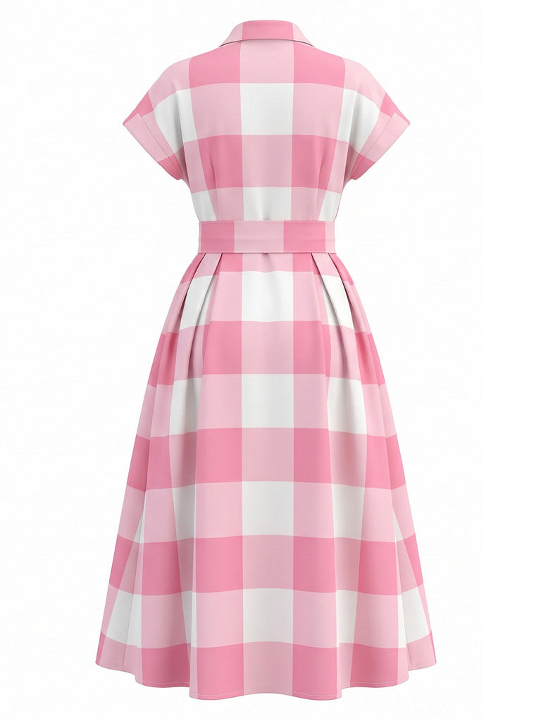 Rosa 50er Shirtkleid mit Flügelärmel und Gingham