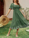 40er Jacquard-Kleid mit Stickerei und eckigem Ausschnitt
