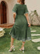 40er Jacquard-Kleid mit Stickerei und eckigem Ausschnitt