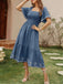 40er Jacquard-Kleid mit Stickerei und eckigem Ausschnitt
