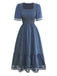 40er Jacquard-Kleid mit Stickerei und eckigem Ausschnitt