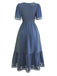 40er Jacquard-Kleid mit Stickerei und eckigem Ausschnitt