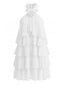 Weißes 60er Swingkleid mit Rüschen und gestuftem Saum