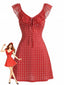Rotes 60er Kleid mit Polka-Dots und Schleifenkragen