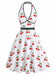 [Vorverkauf] Weißes 50er Neckholder-Kleid mit Kirschen und V-Ausschnitt