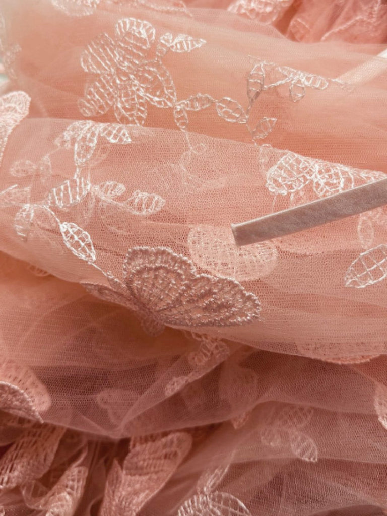 1930er Schmetterling Blumen Netz Bestickt Maxi Kleid