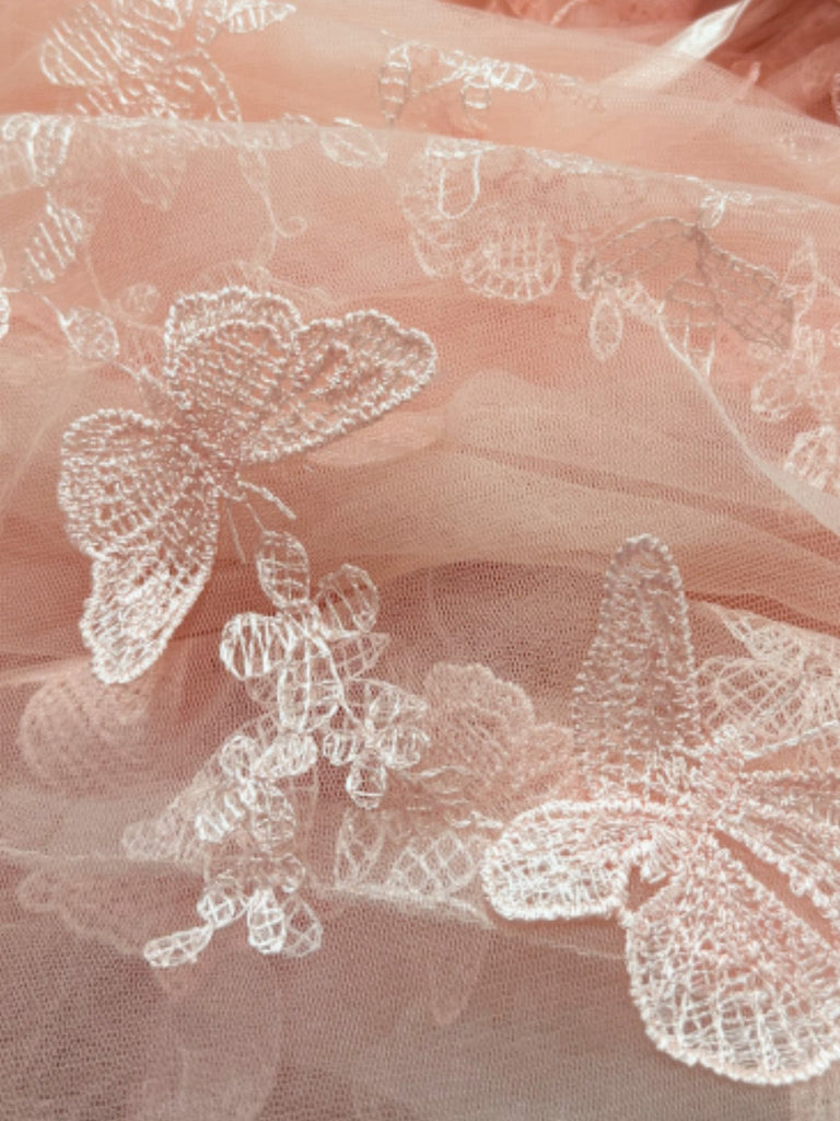 1930er Schmetterling Blumen Netz Bestickt Maxi Kleid