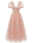 1930er Schmetterling Blumen Netz Bestickt Maxi Kleid