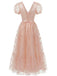 1930er Schmetterling Blumen Netz Bestickt Maxi Kleid