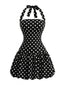 Schwarzes 60er Kleid mit Polka-Dots und Neckholder