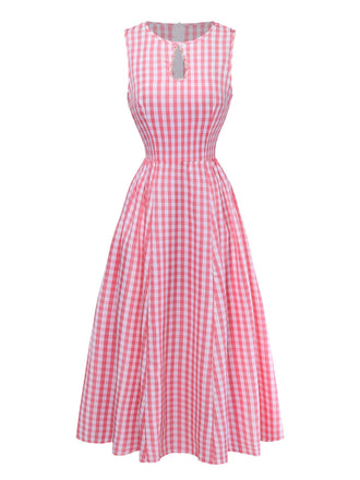 Rosa 50er Midikleid mit Gingham und Keyhole