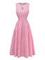 Rosa 50er Swing-Midikleid mit Karomuster und Schlüsselloch-Ausschnitt