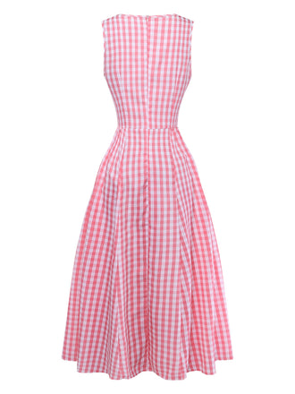 Rosa 50er Midikleid mit Gingham und Keyhole