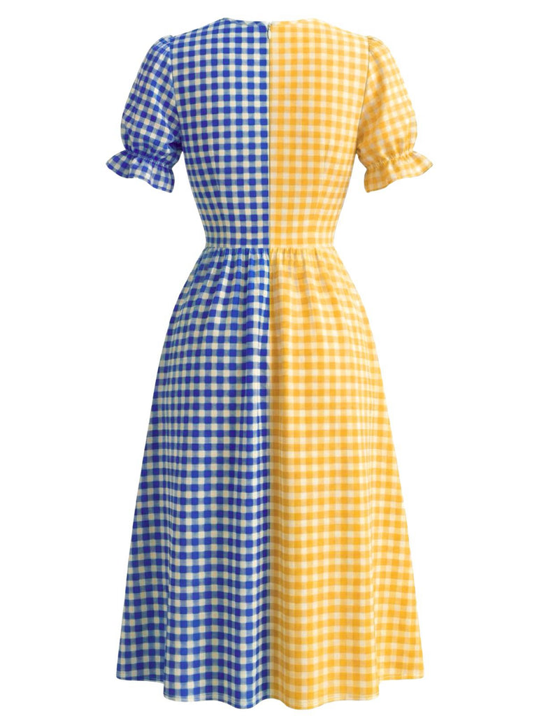 Mehrfarbiges 40er Swingkleid mit Karo und Patchwork