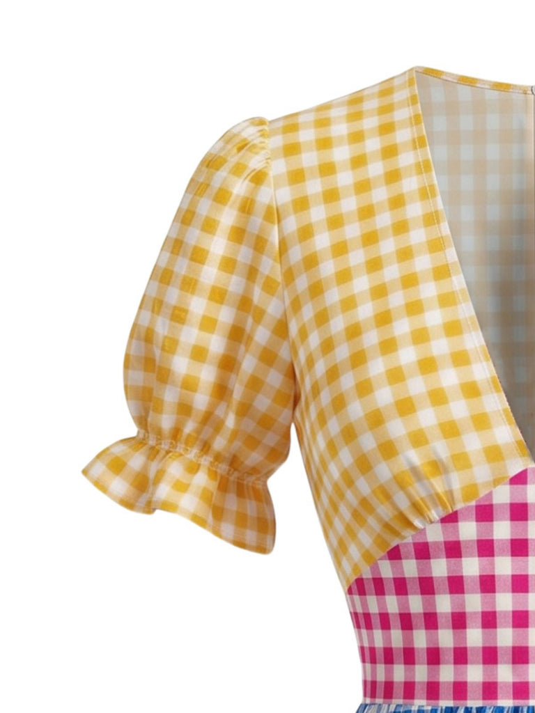 Mehrfarbiges 40er Swingkleid mit Karo und Patchwork