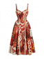 Rotes 50er Kleid mit Barock-Print und Herzausschnitt