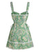 Grünes 70er Boho Minikleid mit Spaghettiträger und Blumen