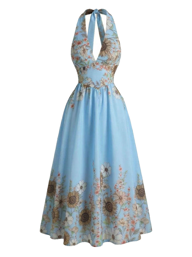 50er Swingkleid mit V-Ausschnitt und Neckholder