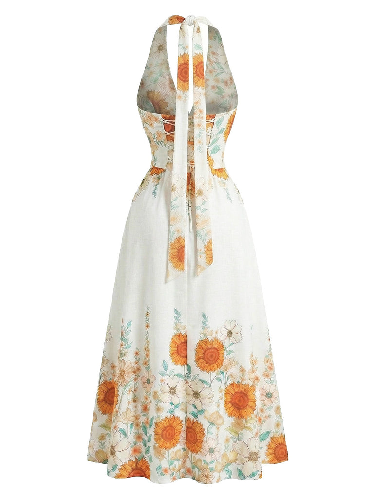 50er Swingkleid mit V-Ausschnitt und Neckholder