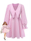 Rosa 50er Kleid mit Gingham und Puffärmeln