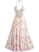 Mehrfarbiges 30er Maxikleid mit Neckholder und Blumen