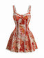 Rotes 60er Minikleid mit Herzausschnitt und Blumen