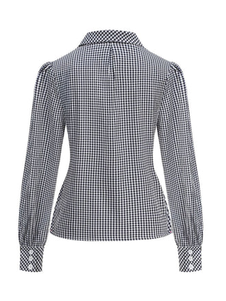 50er Baumwoll-Bluse mit Ballonärmel und Gingham