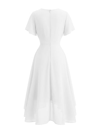 50er Chiffon-Kleid mit V-Ausschnitt und Rüschen