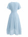 50er Chiffonkleid mit V-Ausschnitt und Rüschenärmeln in Blau