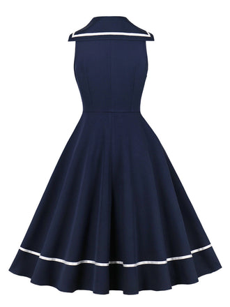 Rotes 50er Ärmelloses Swingkleid mit Schleife und Seefrau